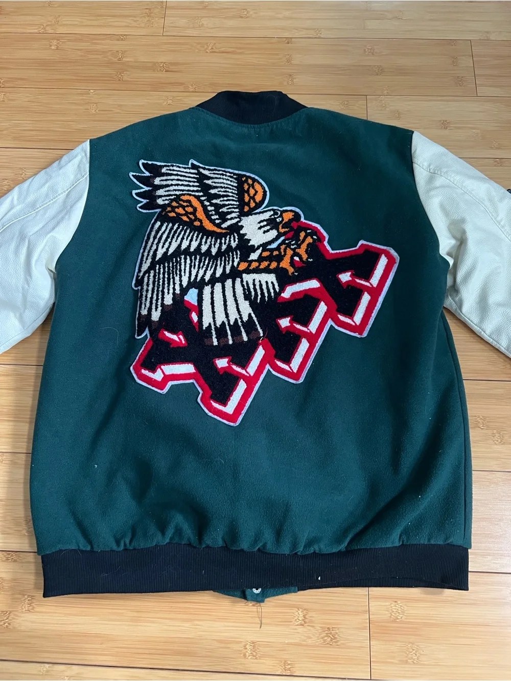 Reason Green & Cream Patchwork Varsity Bomber Jacket